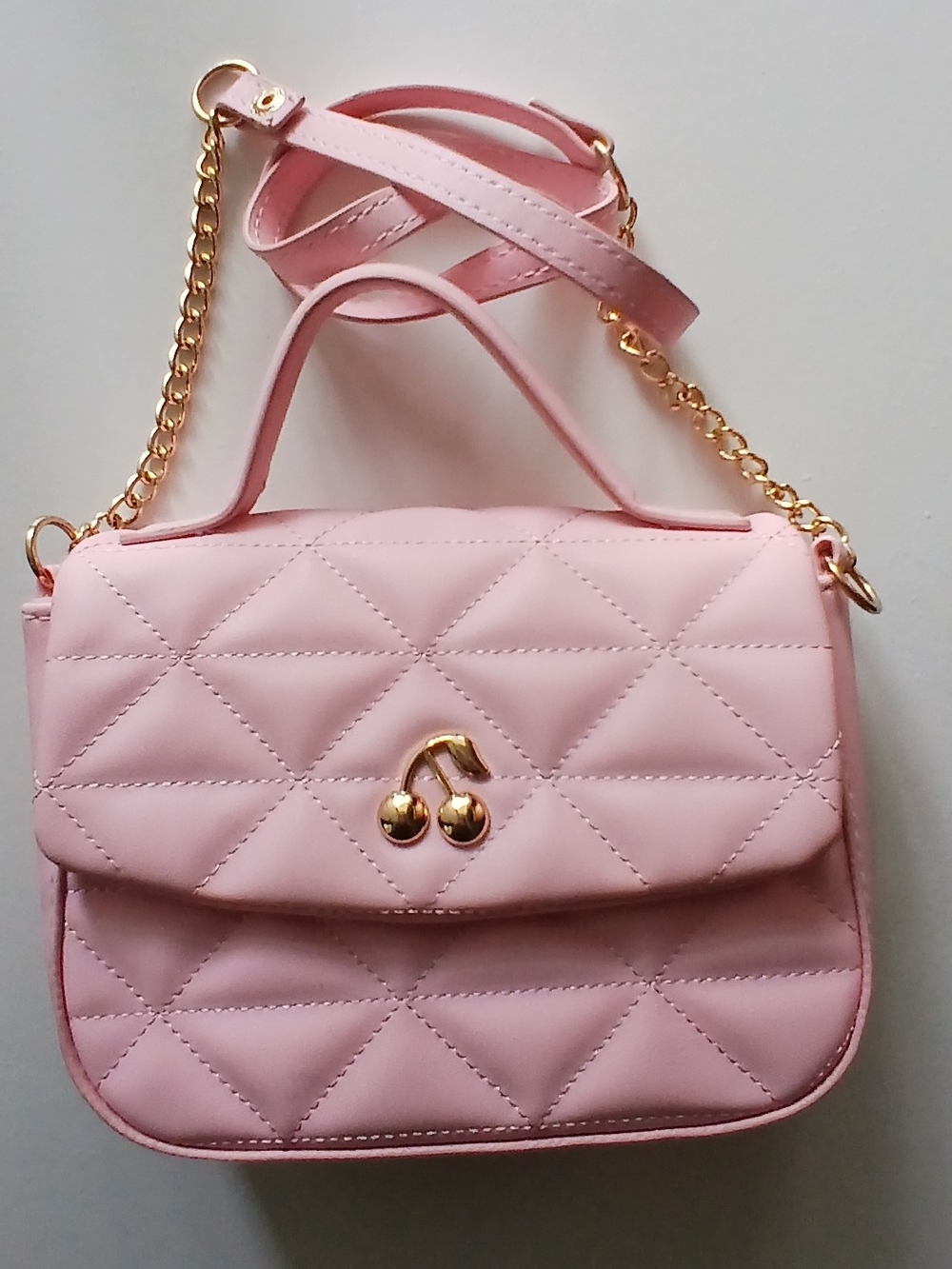 H&M Pink Quilted Crossbody Bag with Gold Cherry Accent